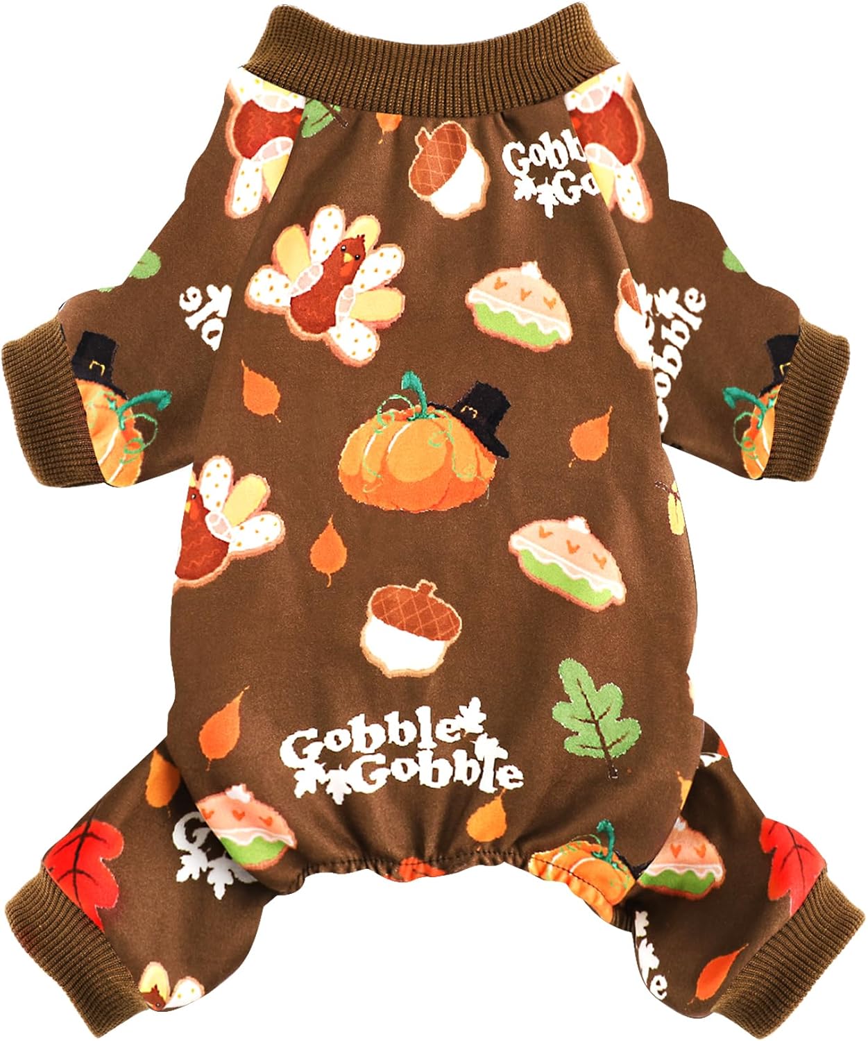 Dog Thanksgiving Pajamas, Turkey Pumpkin Pjs Pet Outfit Clothes Costume, Fall Winter for Small Dogs Boy Girl, Cat Apparel, Brown, S